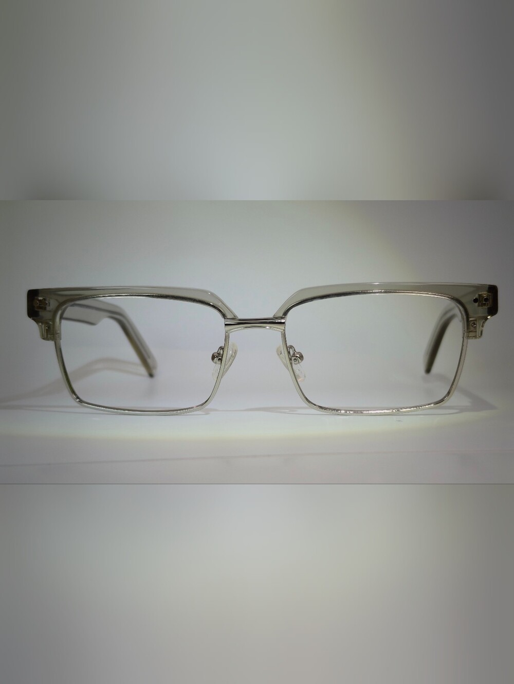 Byron. Rectangular Translucent and Chrome Eyewear.